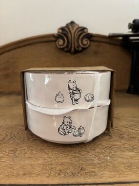 Rae Dunn White Ceramic Pet Bowls with Black Winnie-the-Pooh Sketches